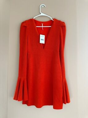 Free People Flame Red V-Neck Mini Dress